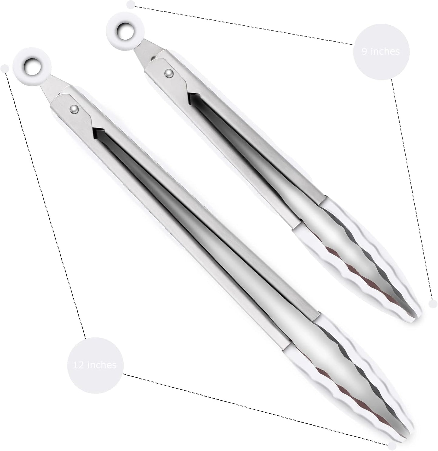 2 Pack Silicone Kitchen Tongs, 9 & 12 Inch, Stainless Steel, Black