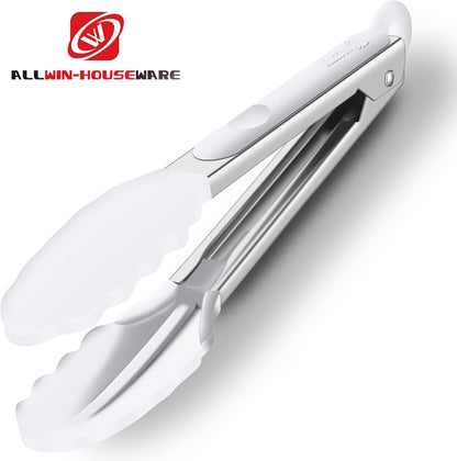 2 Pack Silicone Kitchen Tongs, 9 & 12 Inch, Stainless Steel, Black