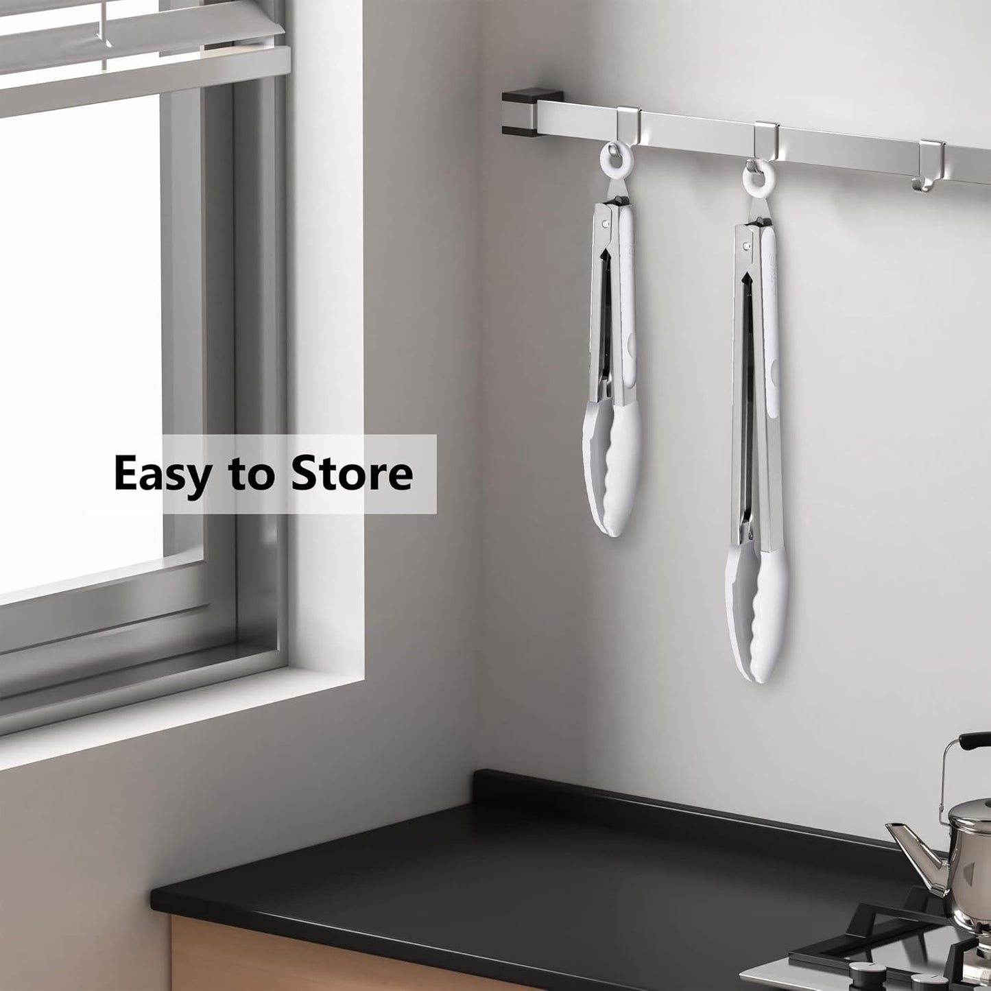 2 Pack Silicone Kitchen Tongs, 9 & 12 Inch, Stainless Steel, Black