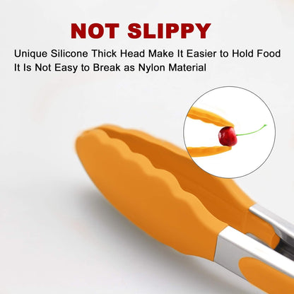 2 Pack Silicone Kitchen Tongs, 9 & 12 Inch, Stainless Steel, Black