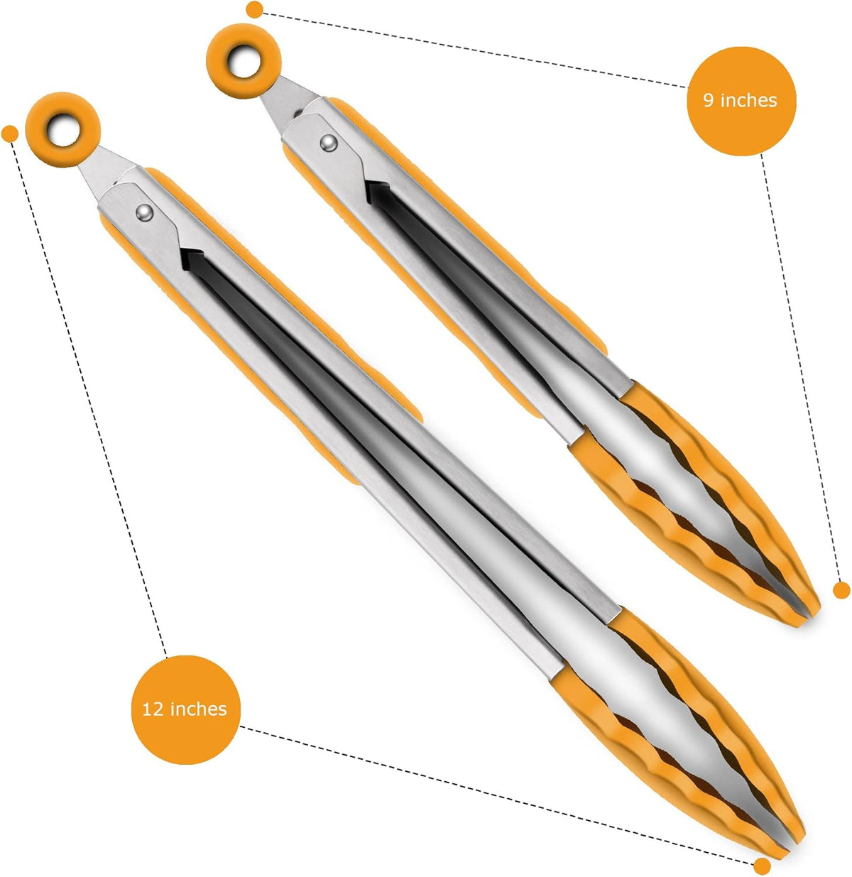 2 Pack Silicone Kitchen Tongs, 9 & 12 Inch, Stainless Steel, Black