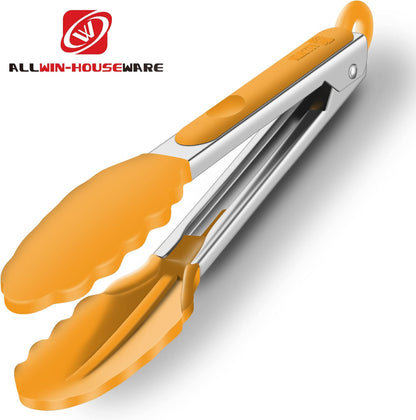 2 Pack Silicone Kitchen Tongs, 9 & 12 Inch, Stainless Steel, Black