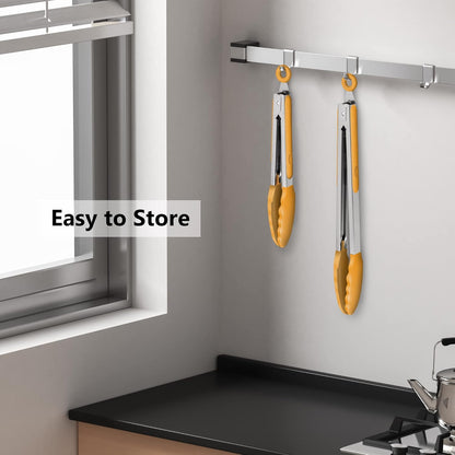 2 Pack Silicone Kitchen Tongs, 9 & 12 Inch, Stainless Steel, Black