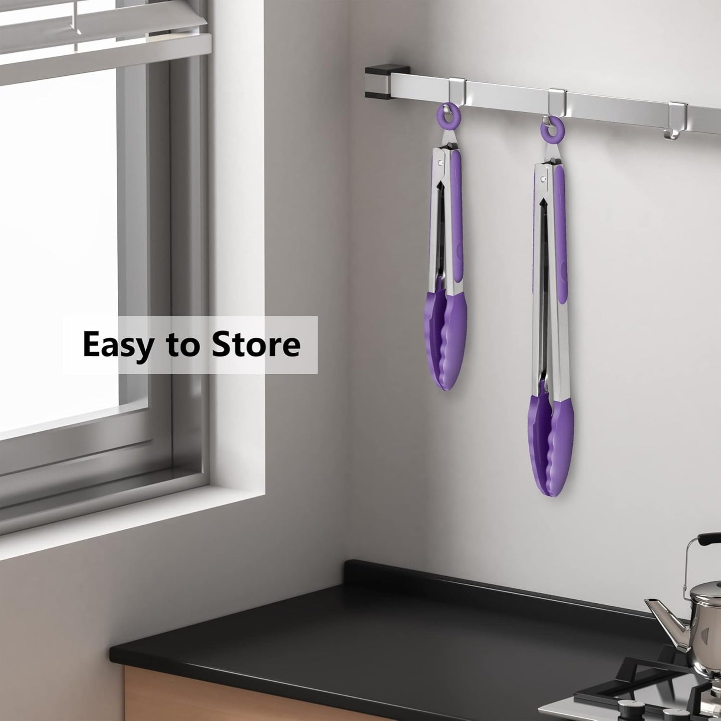 2 Pack Silicone Kitchen Tongs, 9 & 12 Inch, Stainless Steel, Black
