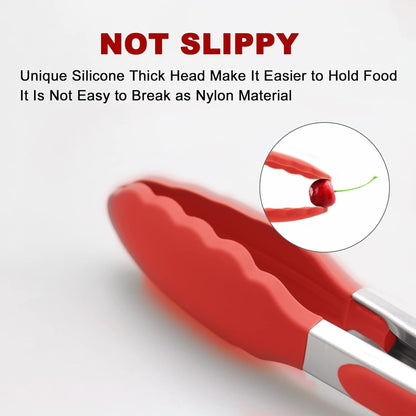 2 Pack Silicone Kitchen Tongs, 9 & 12 Inch, Stainless Steel, Black