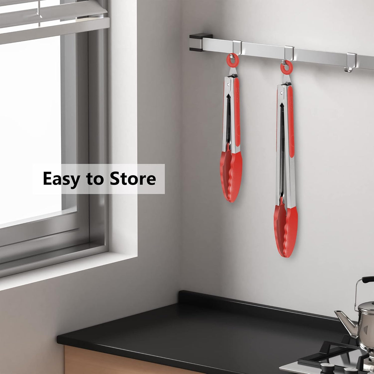 2 Pack Silicone Kitchen Tongs, 9 & 12 Inch, Stainless Steel, Black