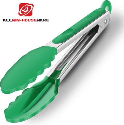 2 Pack Silicone Kitchen Tongs, 9 & 12 Inch, Stainless Steel, Black