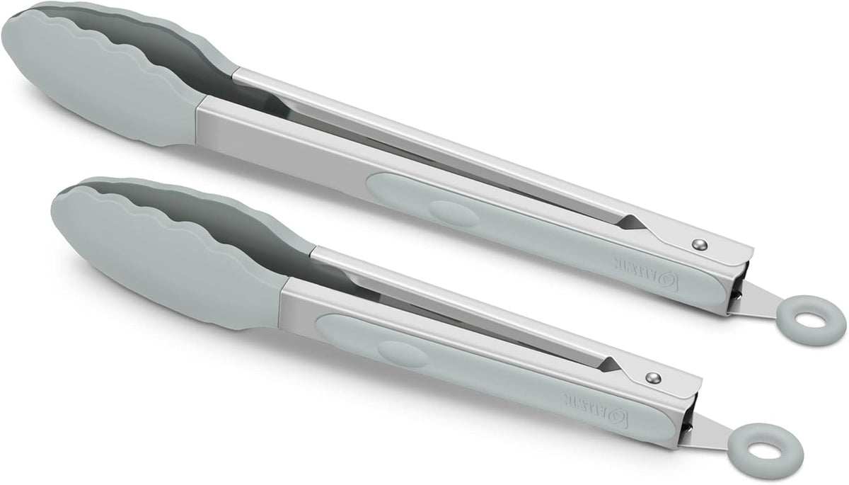 2 Pack Silicone Kitchen Tongs, 9 & 12 Inch, Stainless Steel, Black
