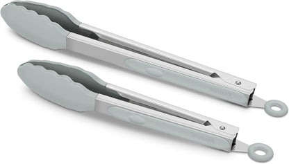2 Pack Silicone Kitchen Tongs, 9 & 12 Inch, Stainless Steel, Black