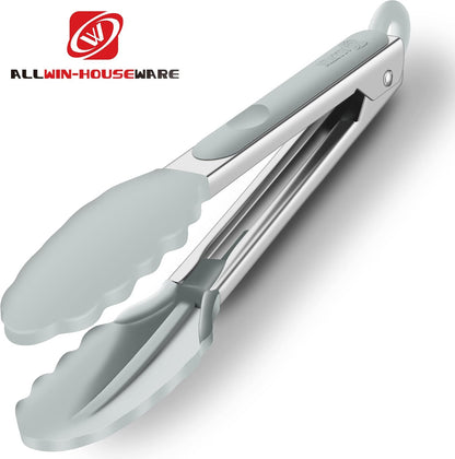 2 Pack Silicone Kitchen Tongs, 9 & 12 Inch, Stainless Steel, Black