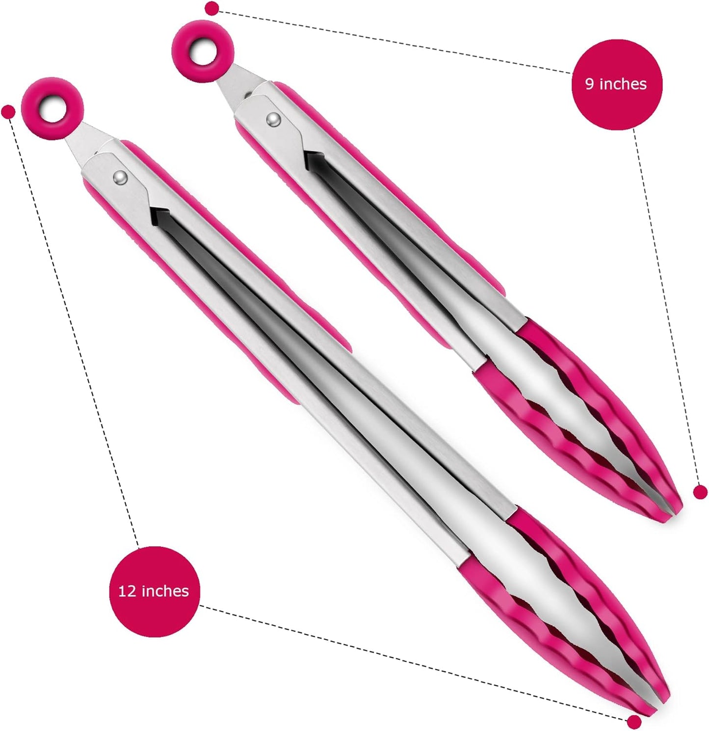 2 Pack Silicone Kitchen Tongs, 9 & 12 Inch, Stainless Steel, Black