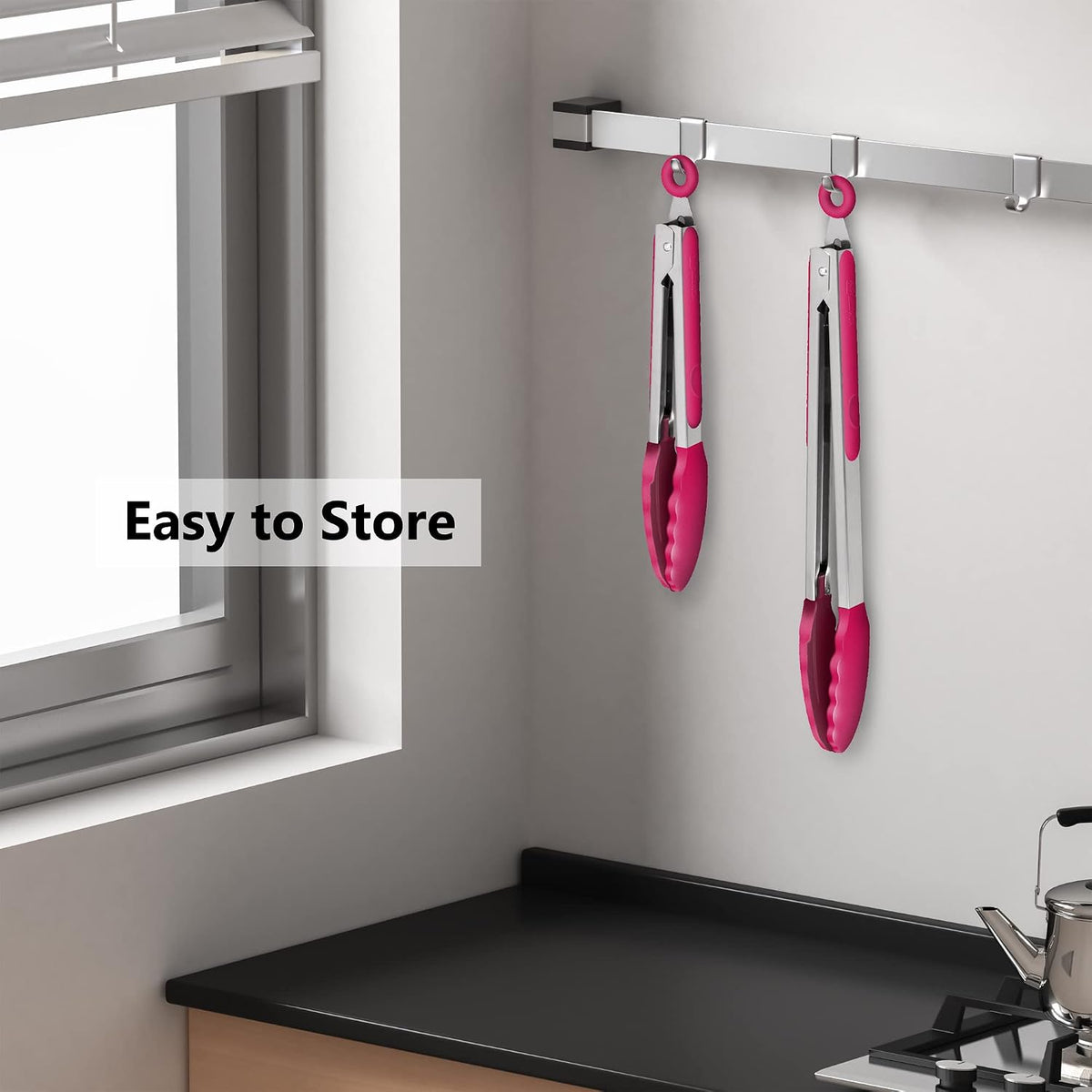 2 Pack Silicone Kitchen Tongs, 9 & 12 Inch, Stainless Steel, Black