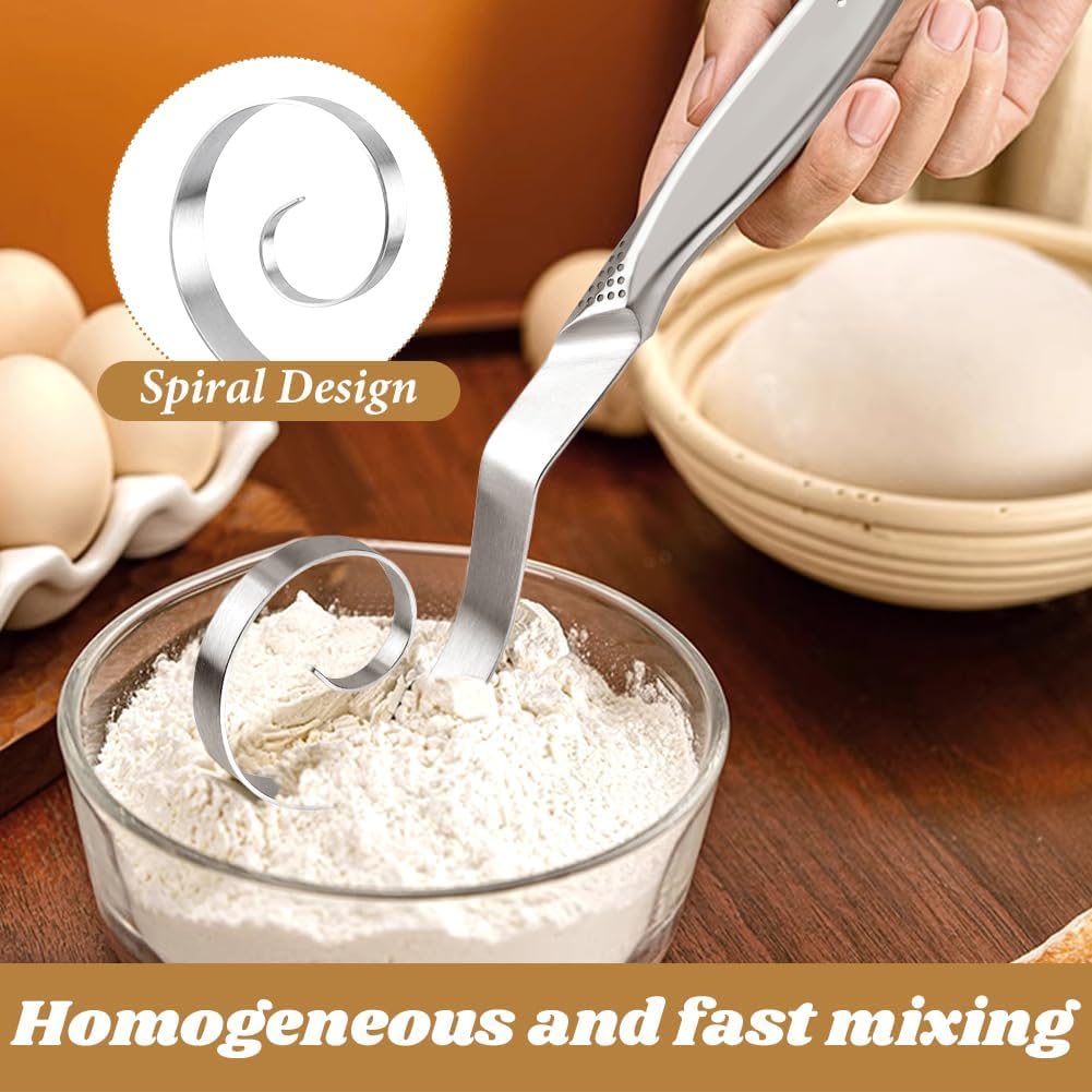 10" Stainless Steel Danish Dough Whisk for Sourdough Pastry Batter | Stainless Steel,Dishwasher Safe,Dutch Bread Mixing Tool ,with Silicone basting brush