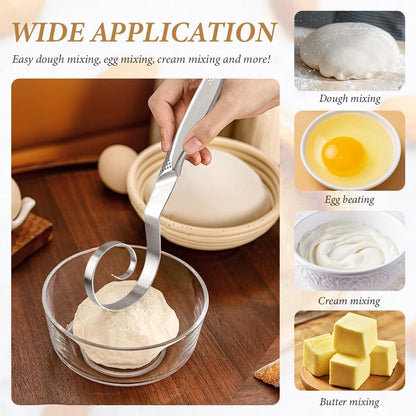 10" Stainless Steel Danish Dough Whisk for Sourdough Pastry Batter | Stainless Steel,Dishwasher Safe,Dutch Bread Mixing Tool ,with Silicone basting brush