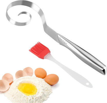 10" Stainless Steel Danish Dough Whisk for Sourdough Pastry Batter | Stainless Steel,Dishwasher Safe,Dutch Bread Mixing Tool ,with Silicone basting brush