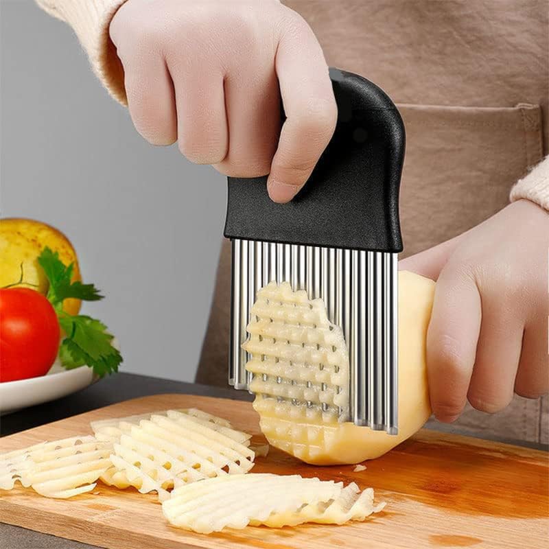 Large Crinkle Cutter - Potato Slicer Wave Chopper - Stainless Steel Wave Cutter for French Fry, Vegetable and Fruit (1 Pack)