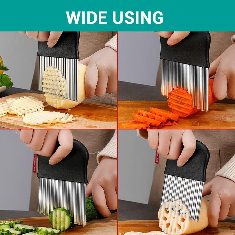 Large Crinkle Cutter - Potato Slicer Wave Chopper - Stainless Steel Wave Cutter for French Fry, Vegetable and Fruit (1 Pack)