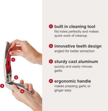 Susi 3 Garlic Press - Garlic and Ginger Mincer - Built-In Cleaner - Garlic Crusher, Mincer and Peeler - Dishwasher Safe - Cast Aluminum
