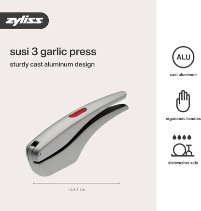 Susi 3 Garlic Press - Garlic and Ginger Mincer - Built-In Cleaner - Garlic Crusher, Mincer and Peeler - Dishwasher Safe - Cast Aluminum