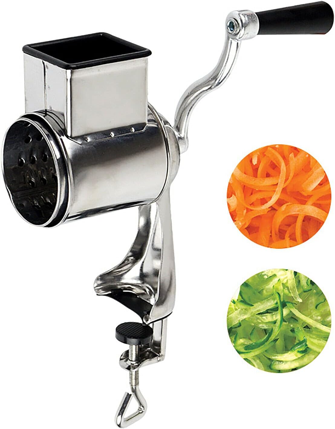 Manual Rotary Cheese Grater - Round Vegetable Slicer with 5 Interchangeable Blades Stainless Steel Rotary Drum Grater for Veggie, Nuts, Fruit,Biscuits
