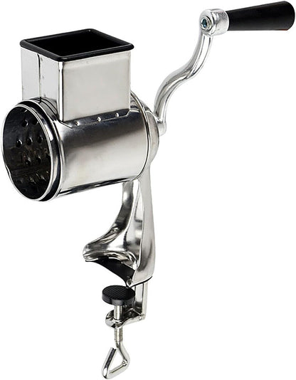 Manual Rotary Cheese Grater - Round Vegetable Slicer with 5 Interchangeable Blades Stainless Steel Rotary Drum Grater for Veggie, Nuts, Fruit,Biscuits