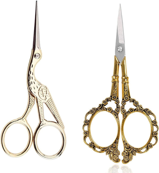 BIHRTC Gold Vintage Plum Blossom Scissors and Classic Crane Design Sewing | Small Scissors for Embroidery, Sewing, Cross Stitch, Crochet, DIY Handwork Crafts, Art Work & Everyday Use