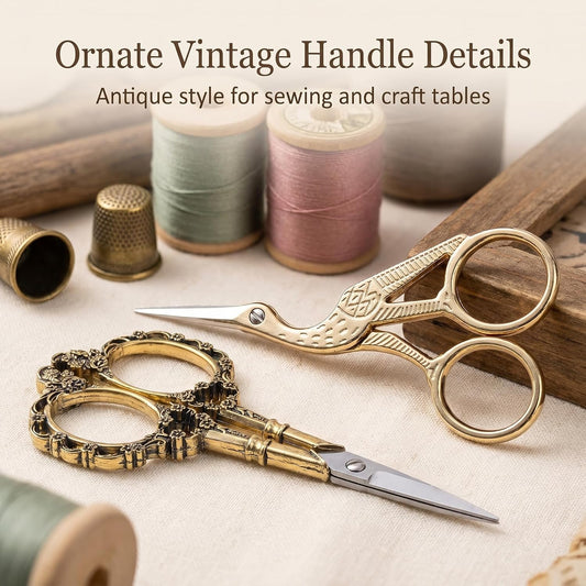 BIHRTC Gold Vintage Plum Blossom Scissors and Classic Crane Design Sewing | Small Scissors for Embroidery, Sewing, Cross Stitch, Crochet, DIY Handwork Crafts, Art Work & Everyday Use