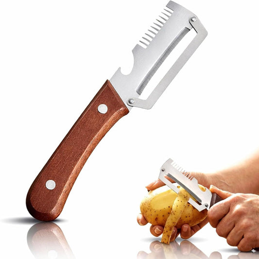 2026 Upgrade Multi-Functional Vegetable Peeler, 3 in 1 Multi Functional Wooden Handle Peeler and Bottle Opener, Kitchen Gadgets Tool for Fruit Pumpkin Peeling Potato Carrot Veggie Peeler (1)