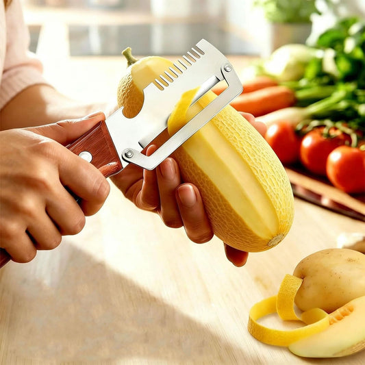 2026 Upgrade Multi-Functional Vegetable Peeler, 3 in 1 Multi Functional Wooden Handle Peeler and Bottle Opener, Kitchen Gadgets Tool for Fruit Pumpkin Peeling Potato Carrot Veggie Peeler (1)
