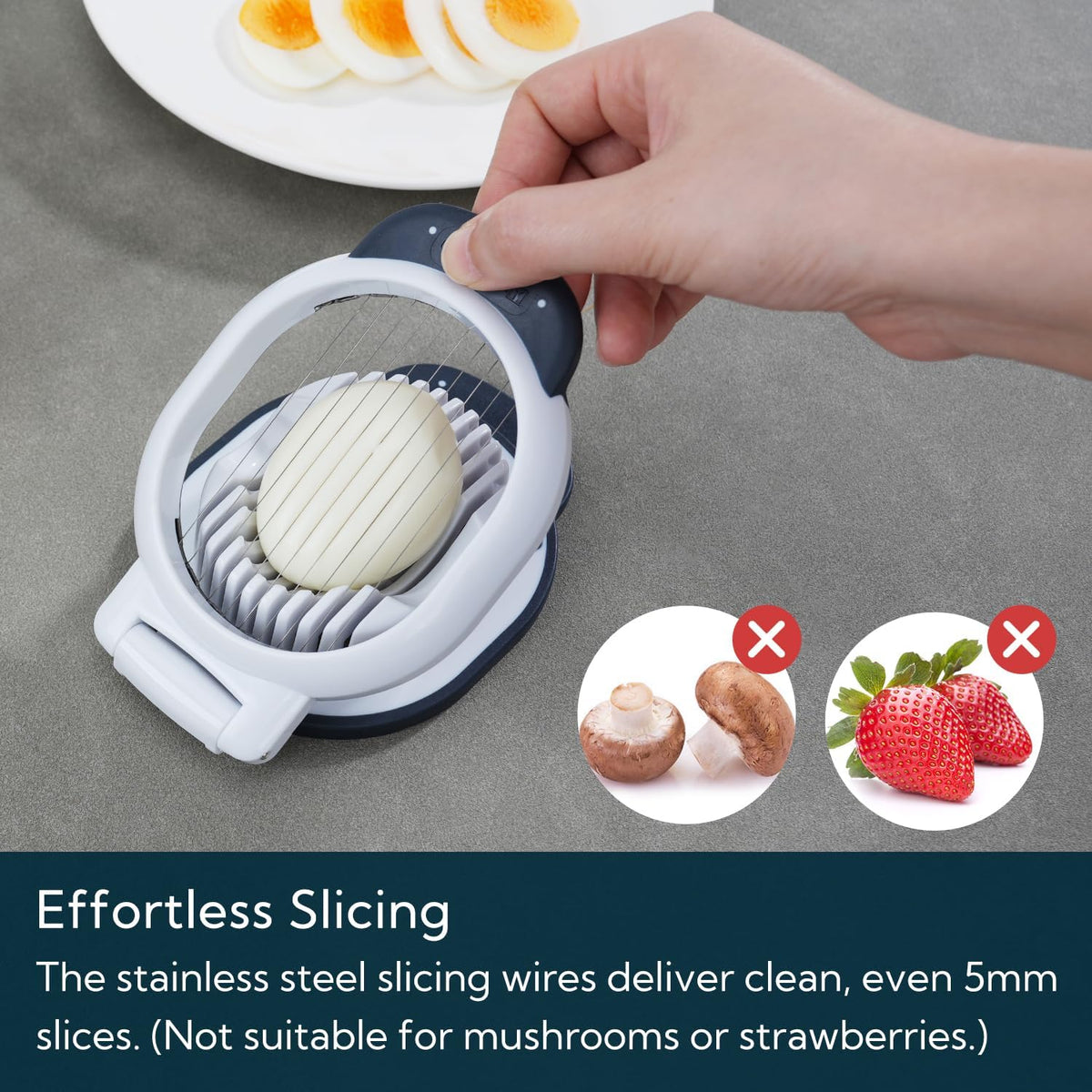 Replaceable Egg Slicer with Stainless Steel Wires, Egg Cutter for Hard-Boiled Eggs, Dual-Direction Cutting, Heavy-Duty Egg Dicer, Non-Slip Base & Handle, Dishwasher Safe