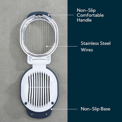 Replaceable Egg Slicer with Stainless Steel Wires, Egg Cutter for Hard-Boiled Eggs, Dual-Direction Cutting, Heavy-Duty Egg Dicer, Non-Slip Base & Handle, Dishwasher Safe