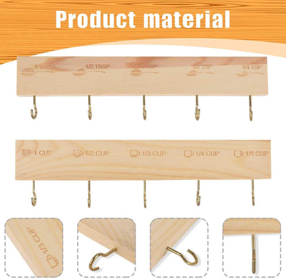 Premium Bamboo Measuring Cups and Spoons Rack, Measuring Cup Organizer Rack Suitable for Kitchen Hanging Cups and Spoons, Including Screw and Adhesive Mounting（2 pcs）