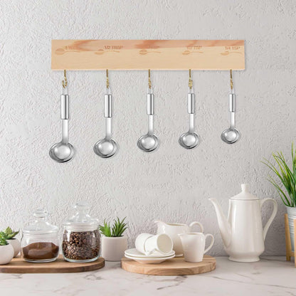 Premium Bamboo Measuring Cups and Spoons Rack, Measuring Cup Organizer Rack Suitable for Kitchen Hanging Cups and Spoons, Including Screw and Adhesive Mounting（2 pcs）
