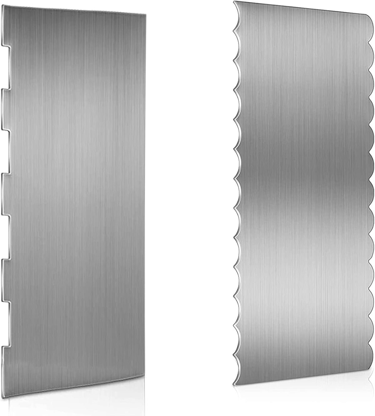 Stainless Steel Cake Scraper, 9 Inch Large Cake Smoother Scraper Contour Double Sided Patterned Edge Stripe Tool Pastry Cutter in 6 Patterns for Different Shapes of Comb Cake Edges Decoration