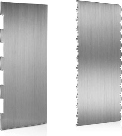 Stainless Steel Cake Scraper, 9 Inch Large Cake Smoother Scraper Contour Double Sided Patterned Edge Stripe Tool Pastry Cutter in 6 Patterns for Different Shapes of Comb Cake Edges Decoration