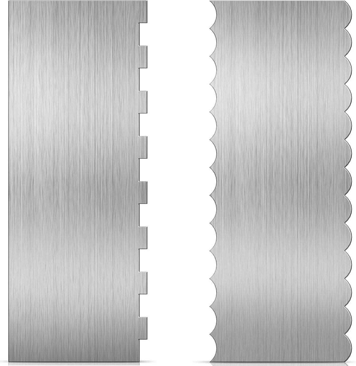 Stainless Steel Cake Scraper, 9 Inch Large Cake Smoother Scraper Contour Double Sided Patterned Edge Stripe Tool Pastry Cutter in 6 Patterns for Different Shapes of Comb Cake Edges Decoration