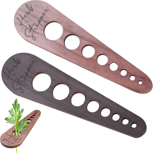 2 Pcs Herb Stripper Tool, Wooden Herb Stripping Tool, Vegetable Leaf Remover, Natural Wood Leaf Remover with 8 Hole Sizes for Herbs, Parsley, Coriander, Thyme, Rosemary