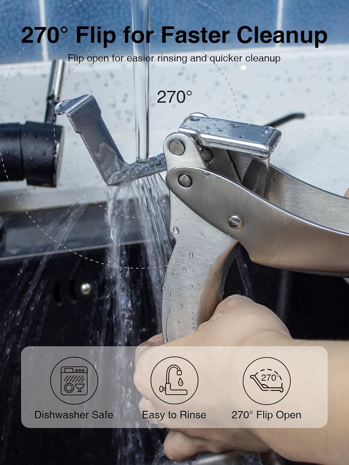 Garlic Press, No-Peel Garlic Crusher with 270° Flip for Easy Cleaning