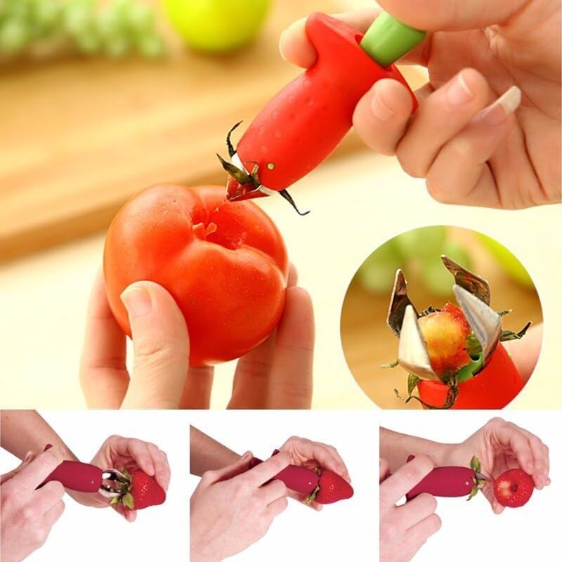 3pcs Strawberry Slicer/Cutter/Corer, Strawberry Huller Fruit Leaf Stem Remover Salad Cake Tools for Kitchen Gadget Accessories, 2 Leaf Stem Removers, 1 Cutter