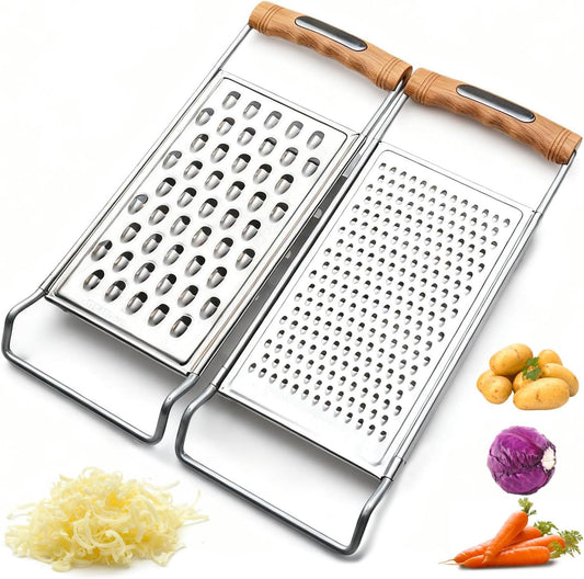 2 Pack Stainless Steel Handheld Grater Set, Coarse & Fine Kitchen Zester for Cheese, Vegetables, Chocolate & Spices