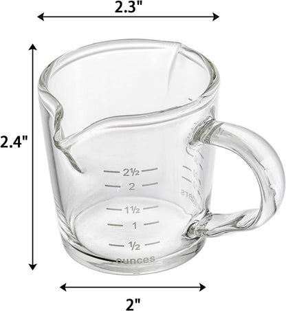 4 Pack Double Spouts Measuring Cups Espresso Shot Glass with Handle, 2.5 Oz Mini Milk Triple Pitcher Barista Clear Graduated Cups for Coffee, Wine, Bar, Party