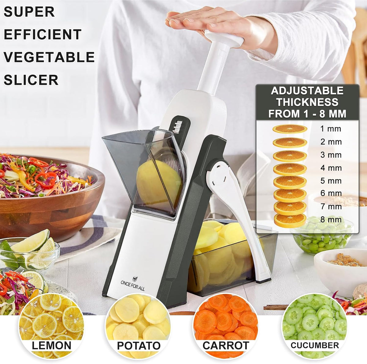 Safe Mandoline Slicer, Vegetable Slicer Potato Slicer, Gray