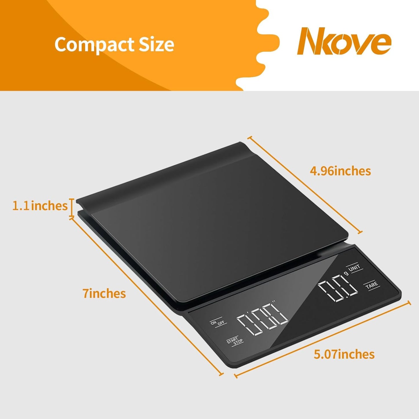 Digital Coffee Scale with Timer, 3kg/0.1g High Precision Espresso Scale, Tare Function, 99‘59“ Max Count-Up, 3 Units (g/oz/ml), Battery Powered, Waterproof, Backlit LED for Pour Over & Espresso