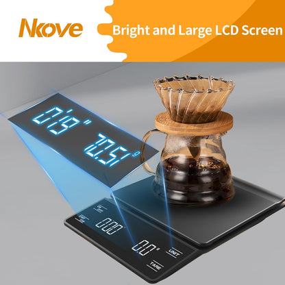 Digital Coffee Scale with Timer, 3kg/0.1g High Precision Espresso Scale, Tare Function, 99‘59“ Max Count-Up, 3 Units (g/oz/ml), Battery Powered, Waterproof, Backlit LED for Pour Over & Espresso