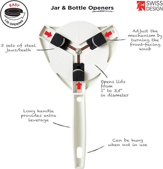 Strain-Free Gripper Opener for Jars and Bottles, 10 x 5 x 2.25 inches, White