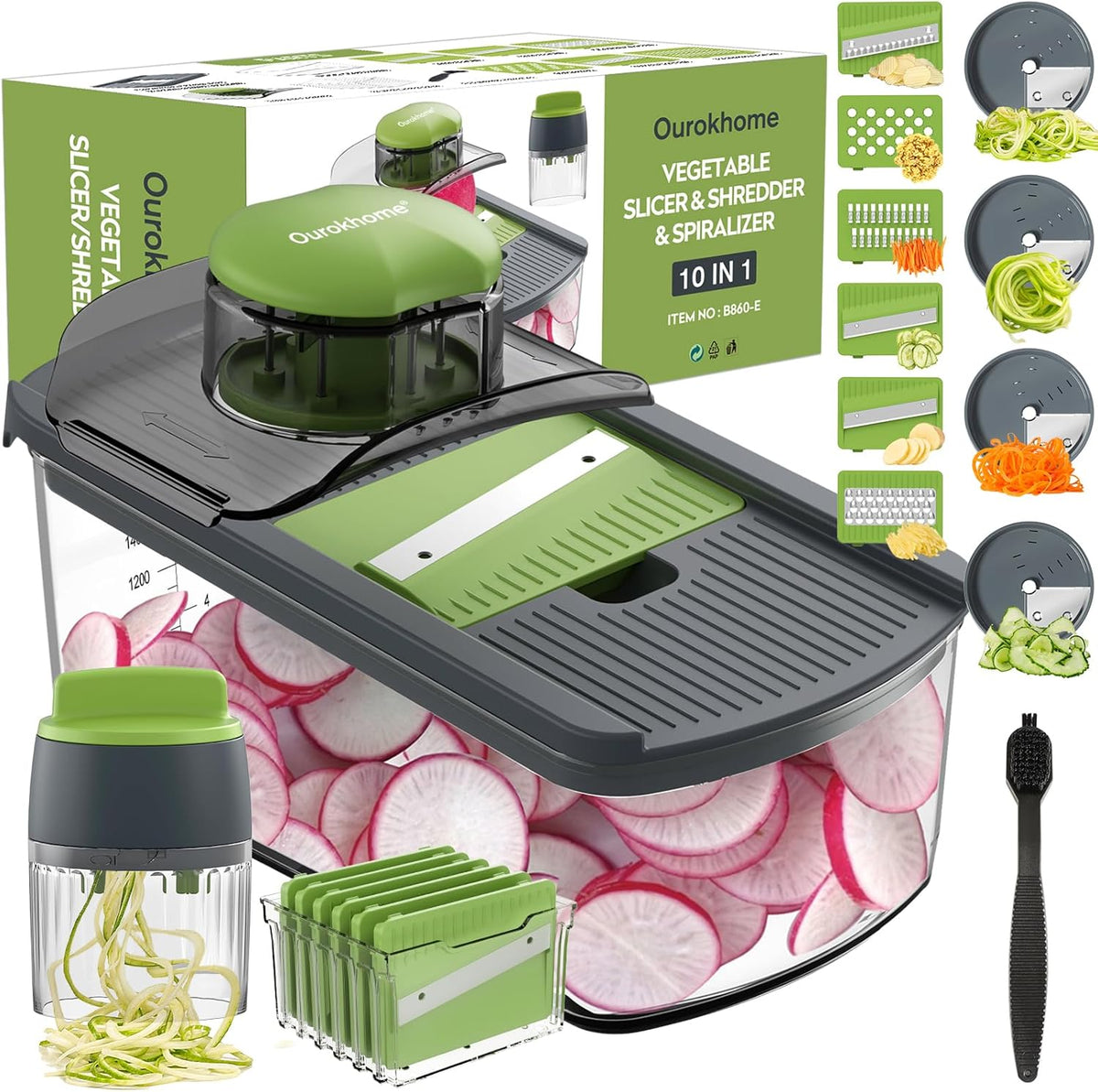 Mandolin Slicer for Kitchen Food, Hand Safe Vegetable Shredder with 6 Mandoline Blades, Veggie Waffle Cutter for Potato, Carrot, Zucchini, Onion, Essential Kitchen Gadgets (6 in 1, Gray)