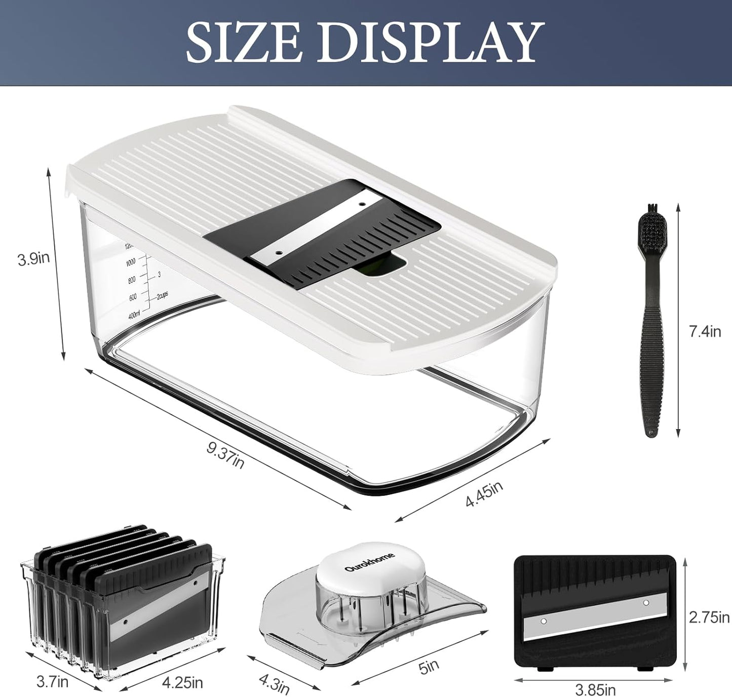 Mandolin Slicer for Kitchen Food, Hand Safe Vegetable Shredder with 6 Mandoline Blades, Veggie Waffle Cutter for Potato, Carrot, Zucchini, Onion, Essential Kitchen Gadgets (6 in 1, Gray)