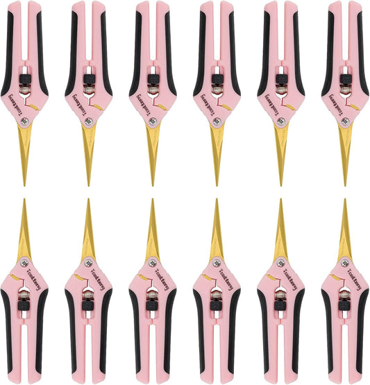 1 Pack Pruning Shears with Curved Blades, Garden Trimming Scissors, Gardening Hand Pruning Snips Titanium Coated Precision Bonsai Pruning Shears, Efficient Flower Cutters (Pink)