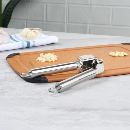 Stainless Steel Garlic Press - German Standard Garlic Mincer Tool Easy to Squeeze and Clean, Dishwasher Safe - Heavy Duty Garlic Chopper Tool for Ginger, Seeds