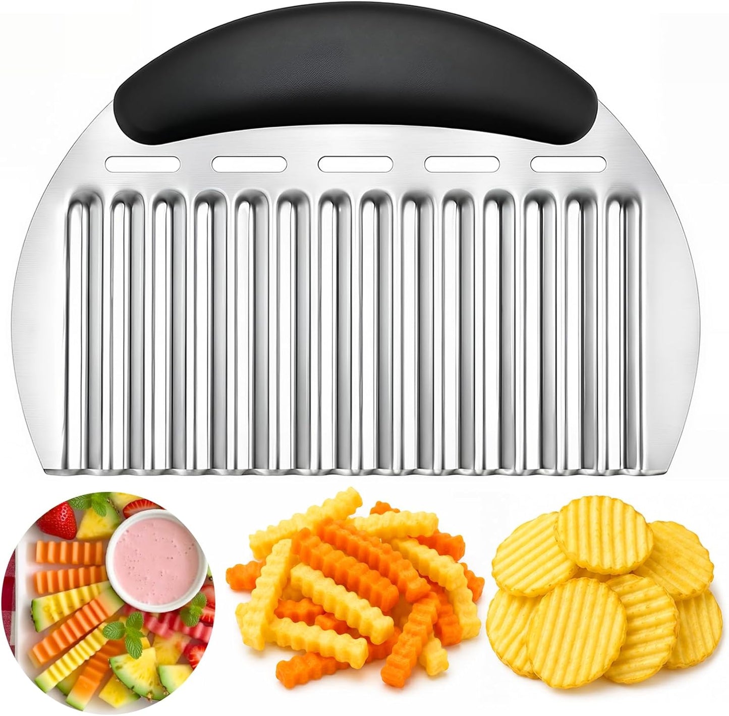 Large Crinkle Cutter French Fry Cutter, Stainless Steel Wavy Slicer | Large Crinkle Potato Slicer Wavy Chopper, Crinkle Cutting Chopping Tools with Handle